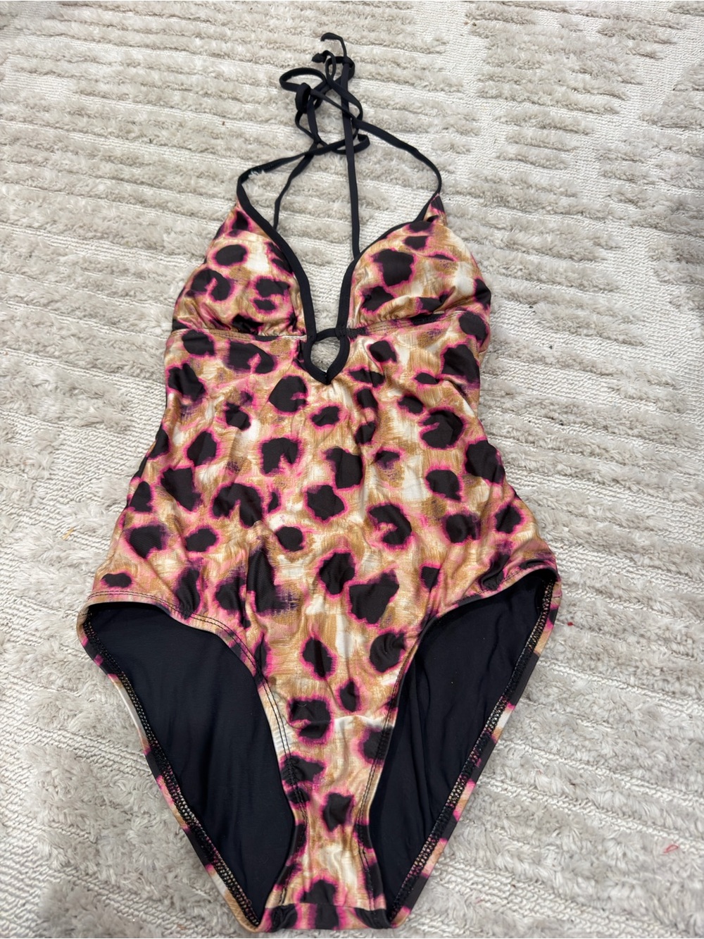 Hurley Pink Black Gold Leopard One-Piece Swimsuit